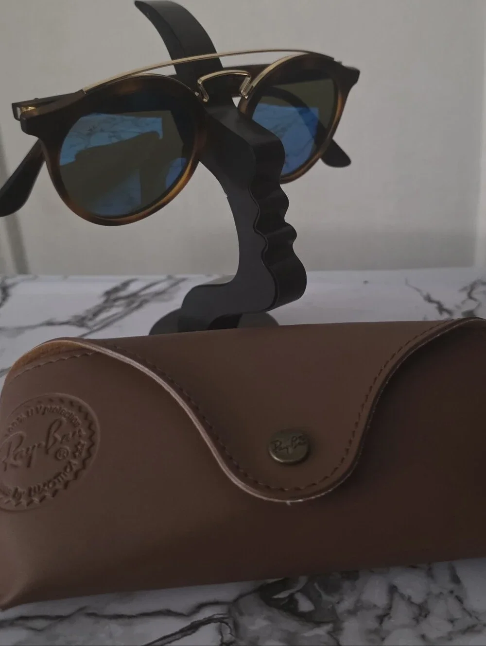 Ray-Ban Tortoiseshell Frame Sunglasses with Blue Lenses